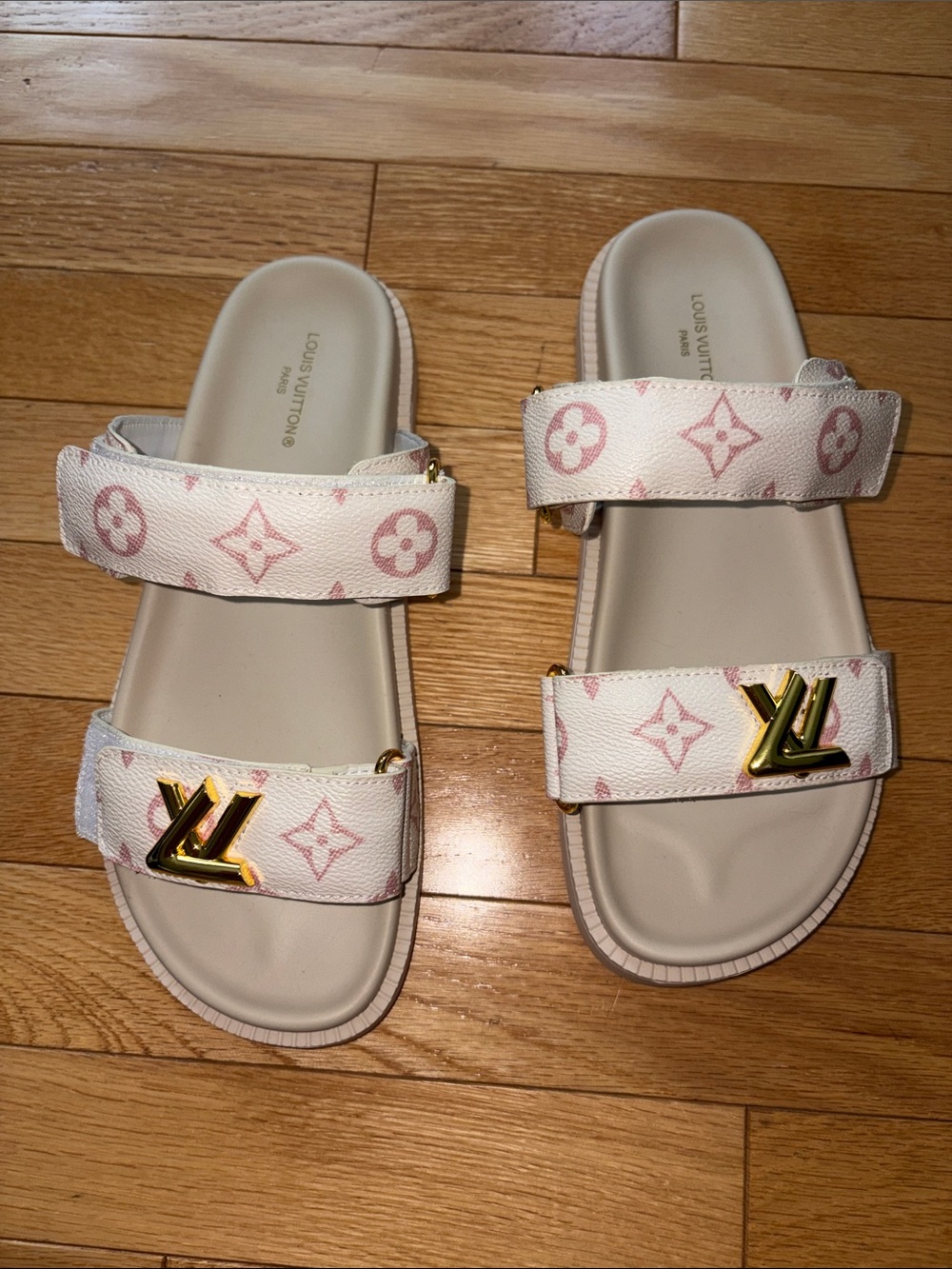 Louis Vuitton Pink & Cream Monogram Double-Strap Slide Sandals